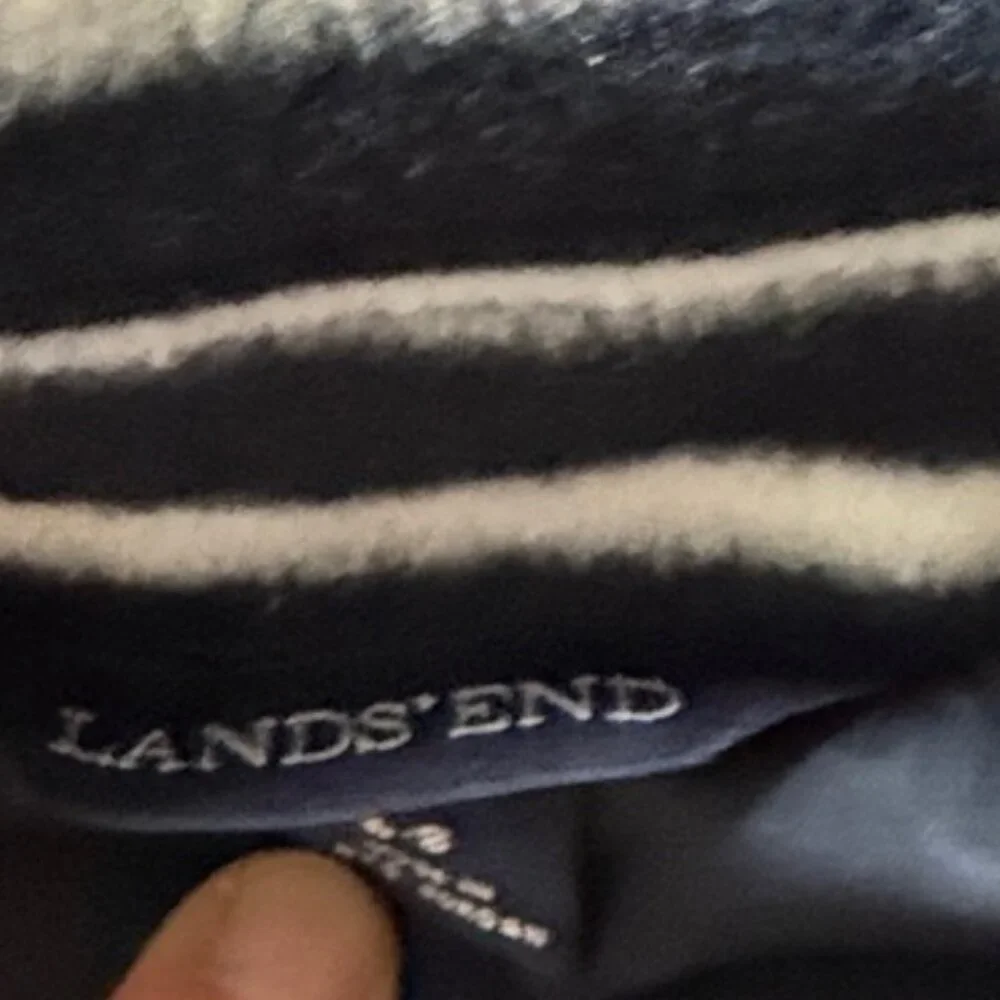 Lands End Women Fleece Jacket Pea Coat Navy Blue White Stripe S Double Breasted - Picture 3 of 4